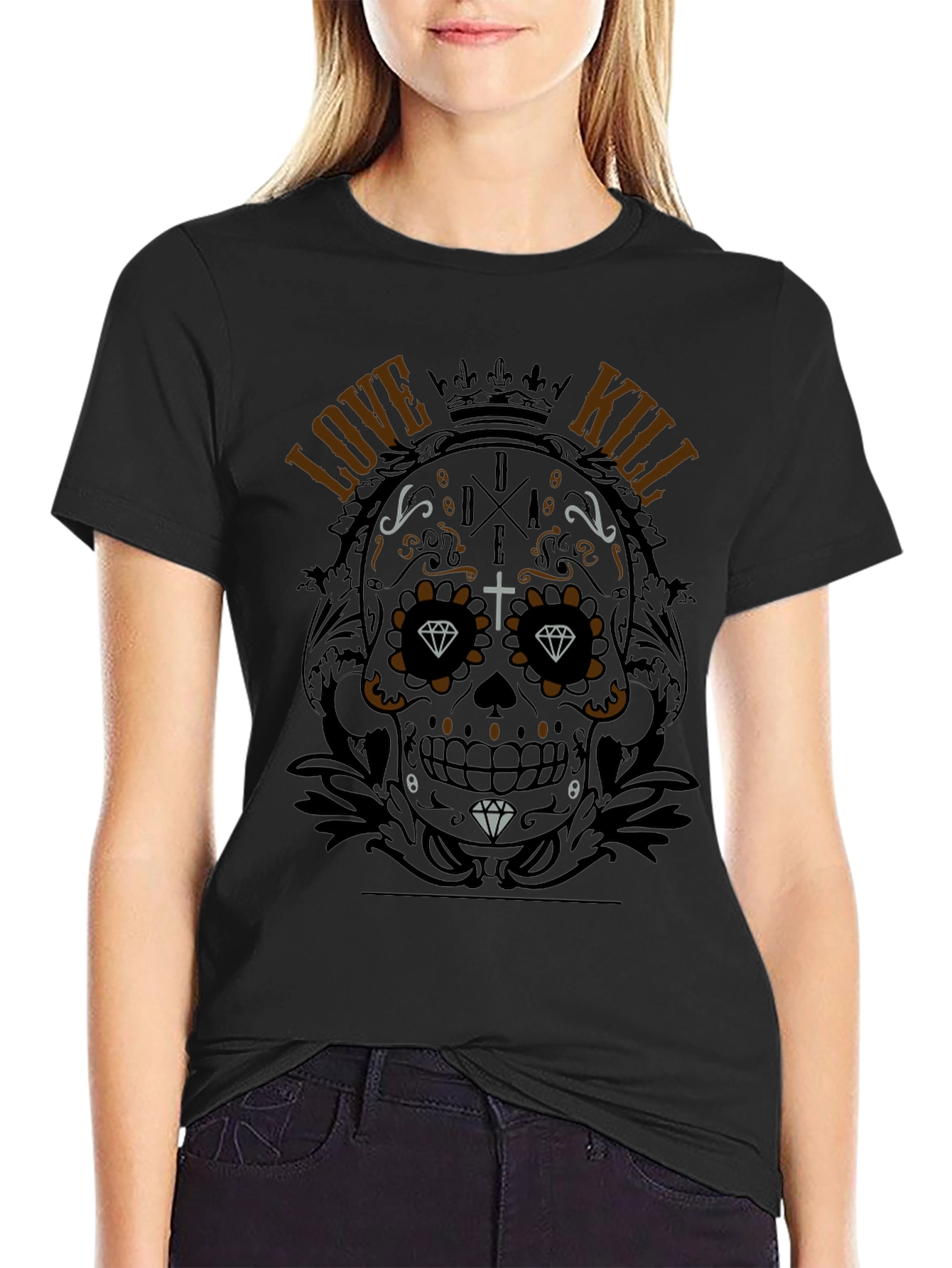 Sugar Skull Love Kill Graphic Black T-Shirt