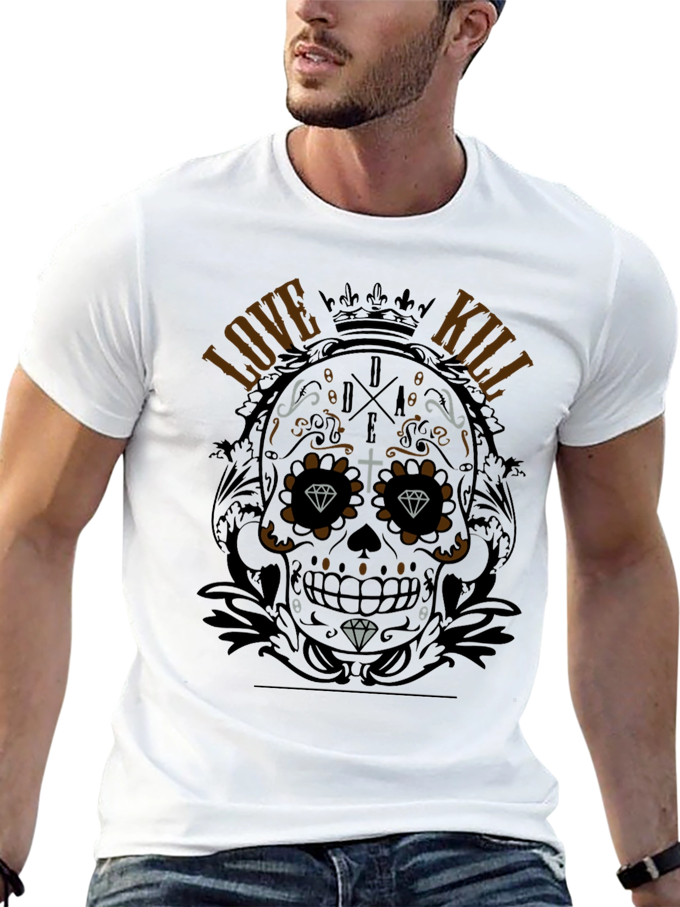 Sugar Skull Love Kill Graphic Black T-Shirt