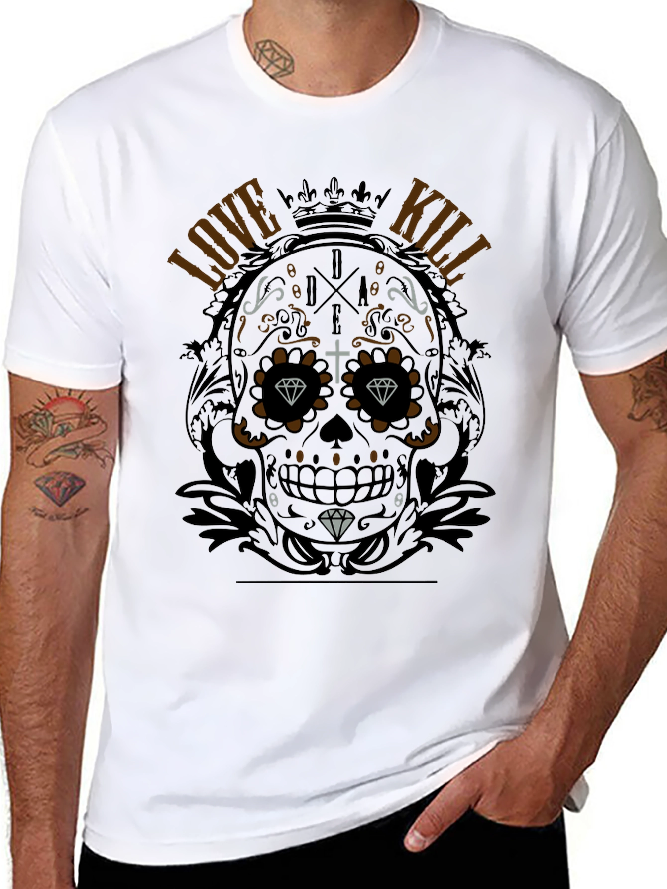 Sugar Skull Love Kill Graphic Black T-Shirt