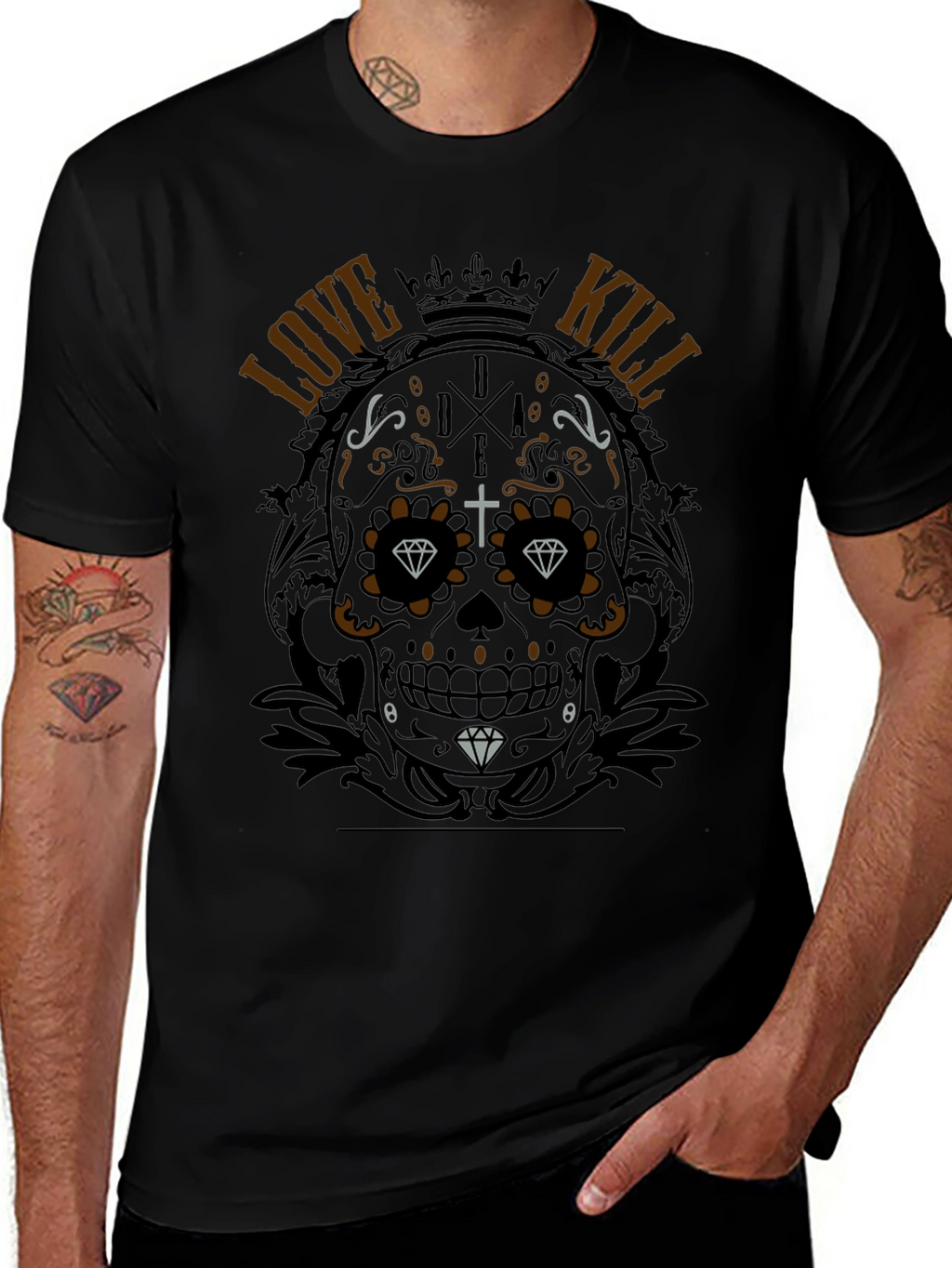 Sugar Skull Love Kill Graphic Black T-Shirt
