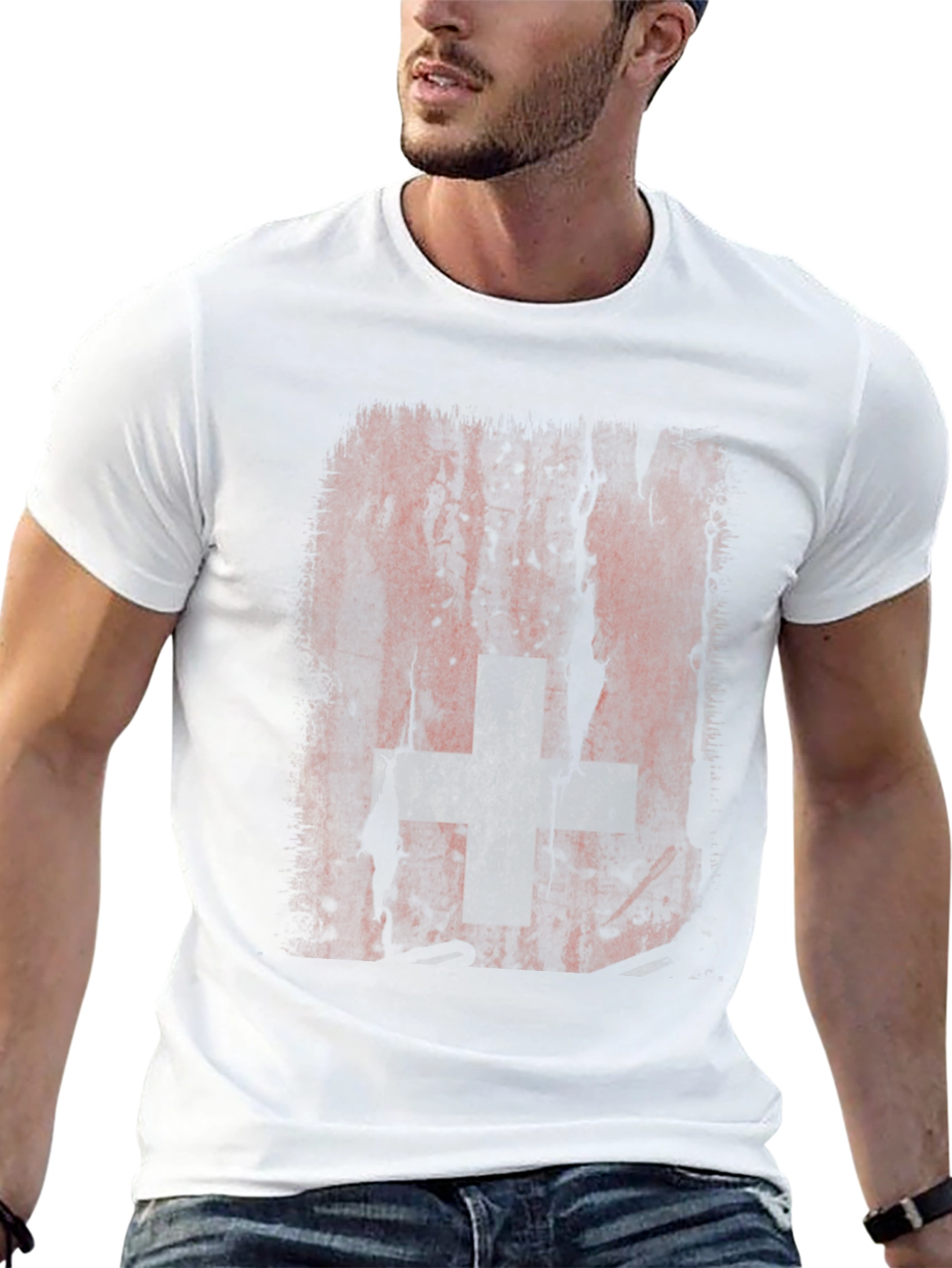 Distressed Swiss Flag Graphic Tee - Black