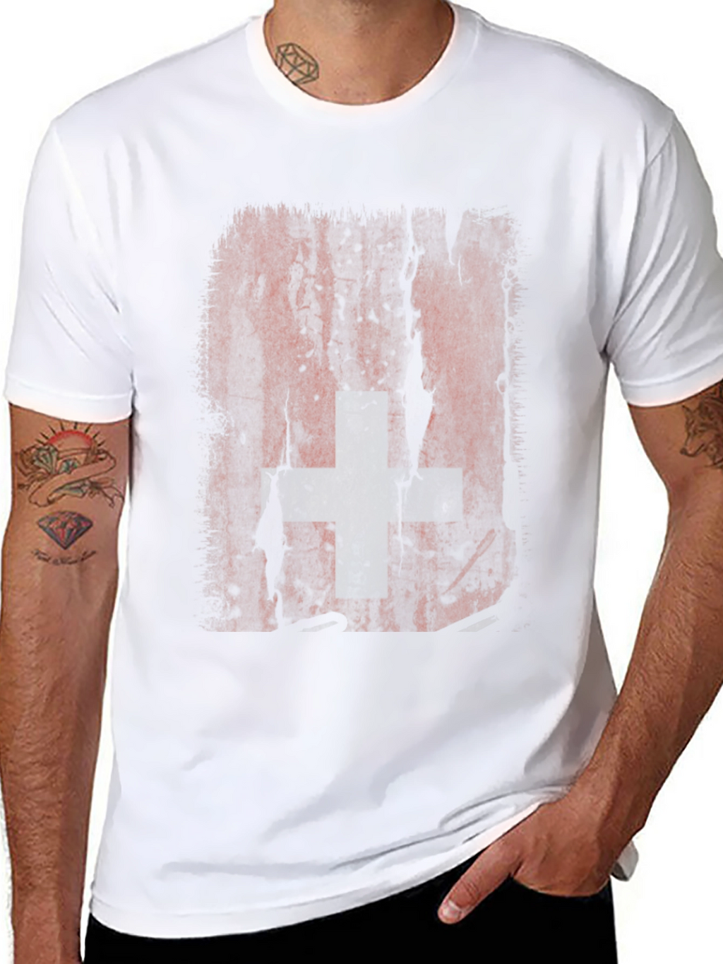 Distressed Swiss Flag Graphic Tee - Black