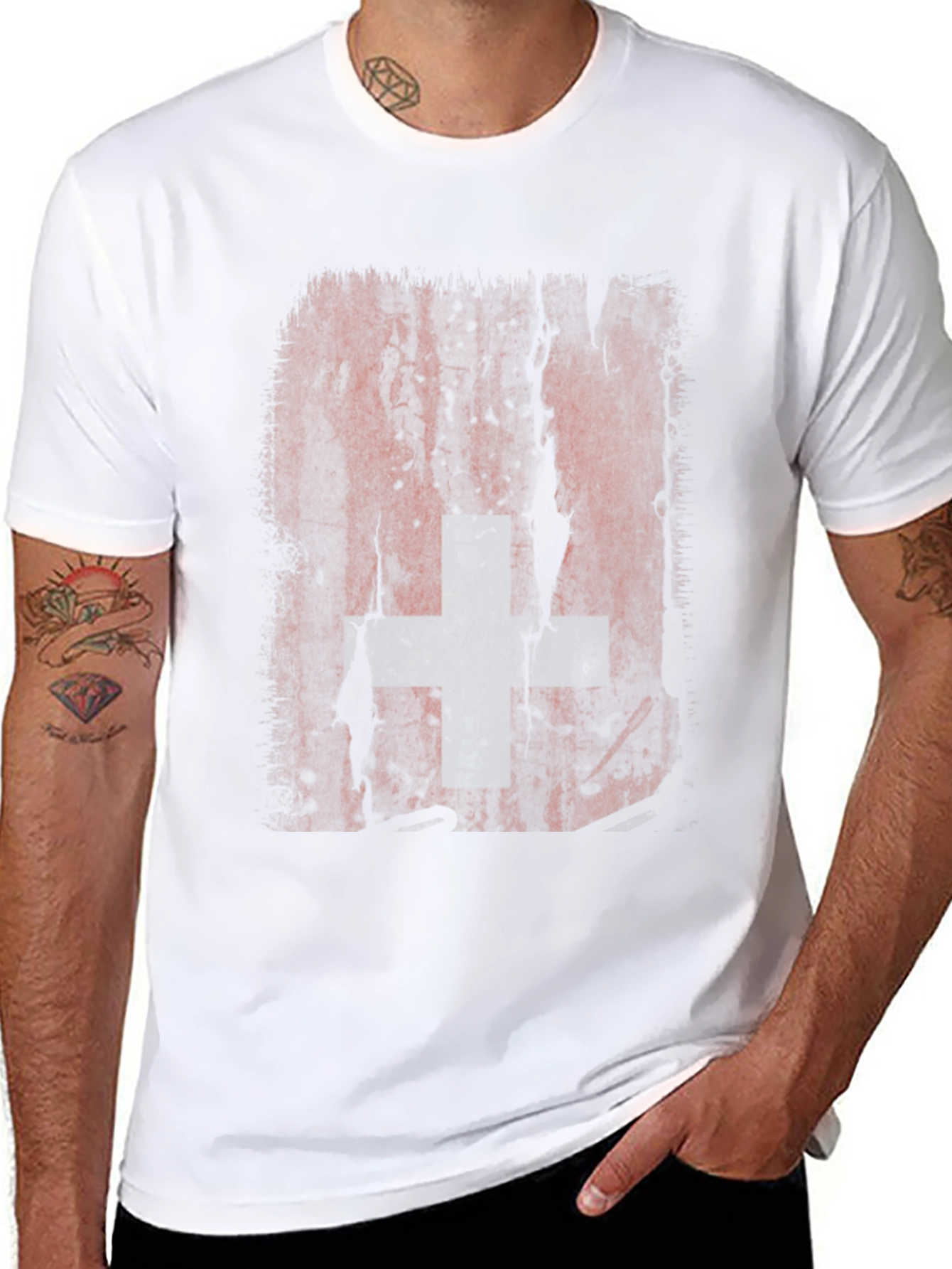 Distressed Swiss Flag Graphic Tee - Black
