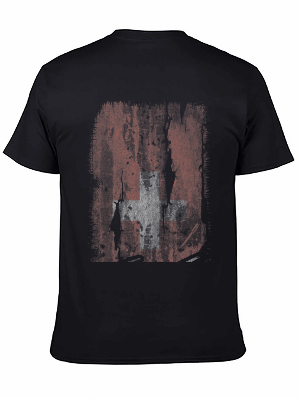 Distressed Swiss Flag Graphic Tee - Black