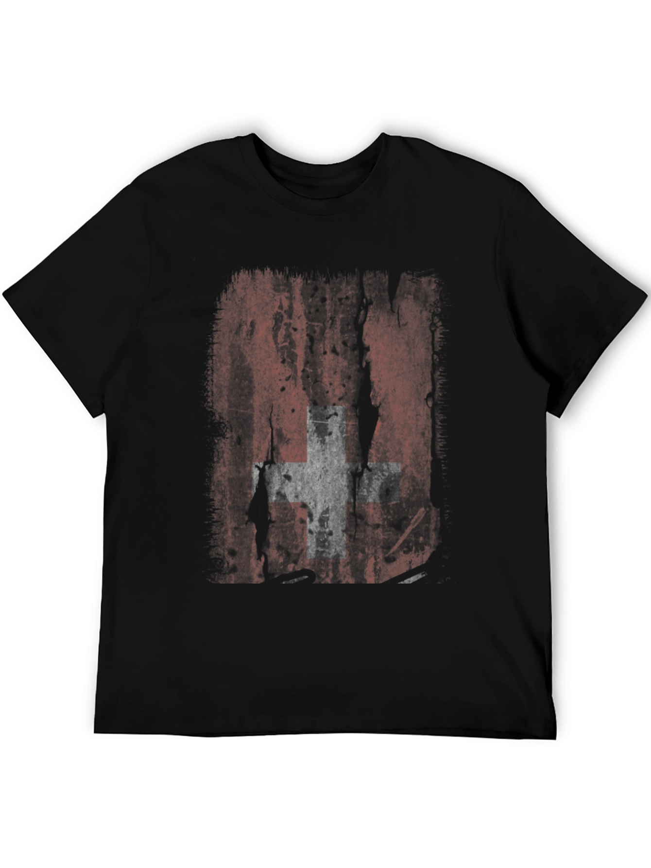 Distressed Swiss Flag Graphic Tee - Black