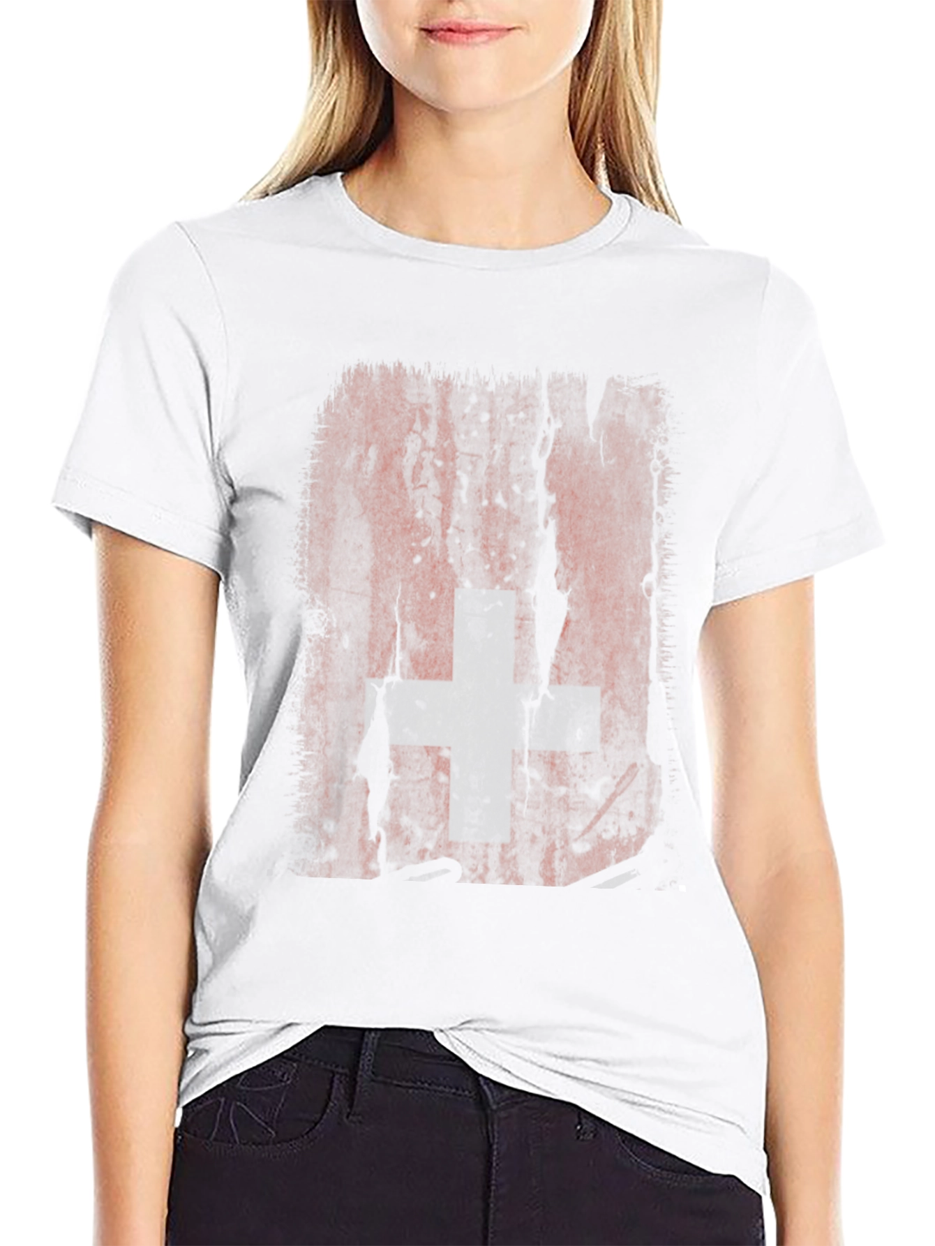 Distressed Swiss Flag Graphic Tee - Black
