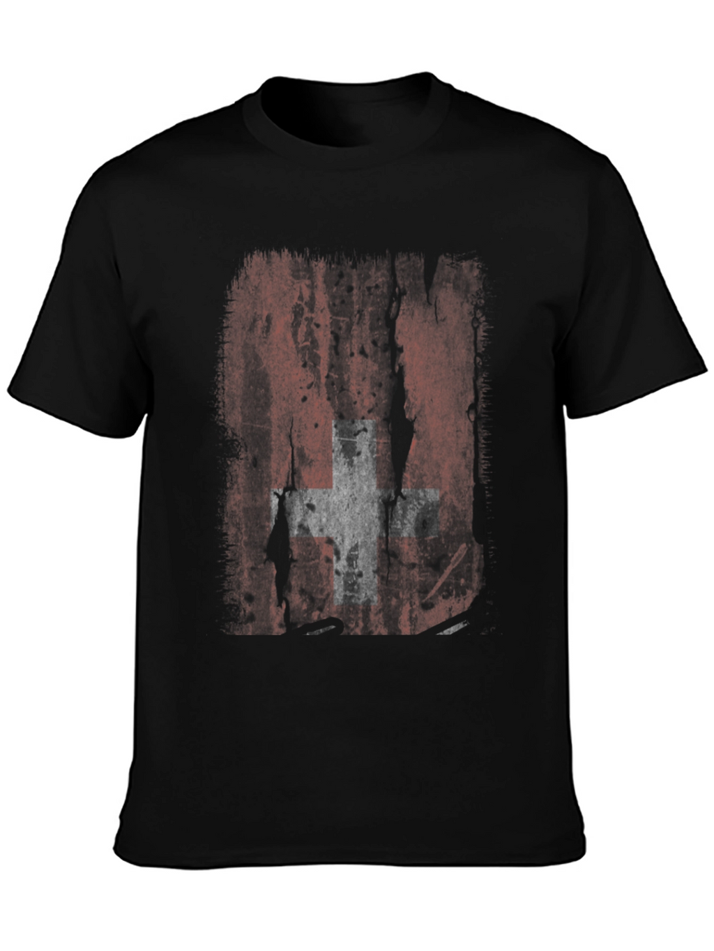 Distressed Swiss Flag Graphic Tee - Black