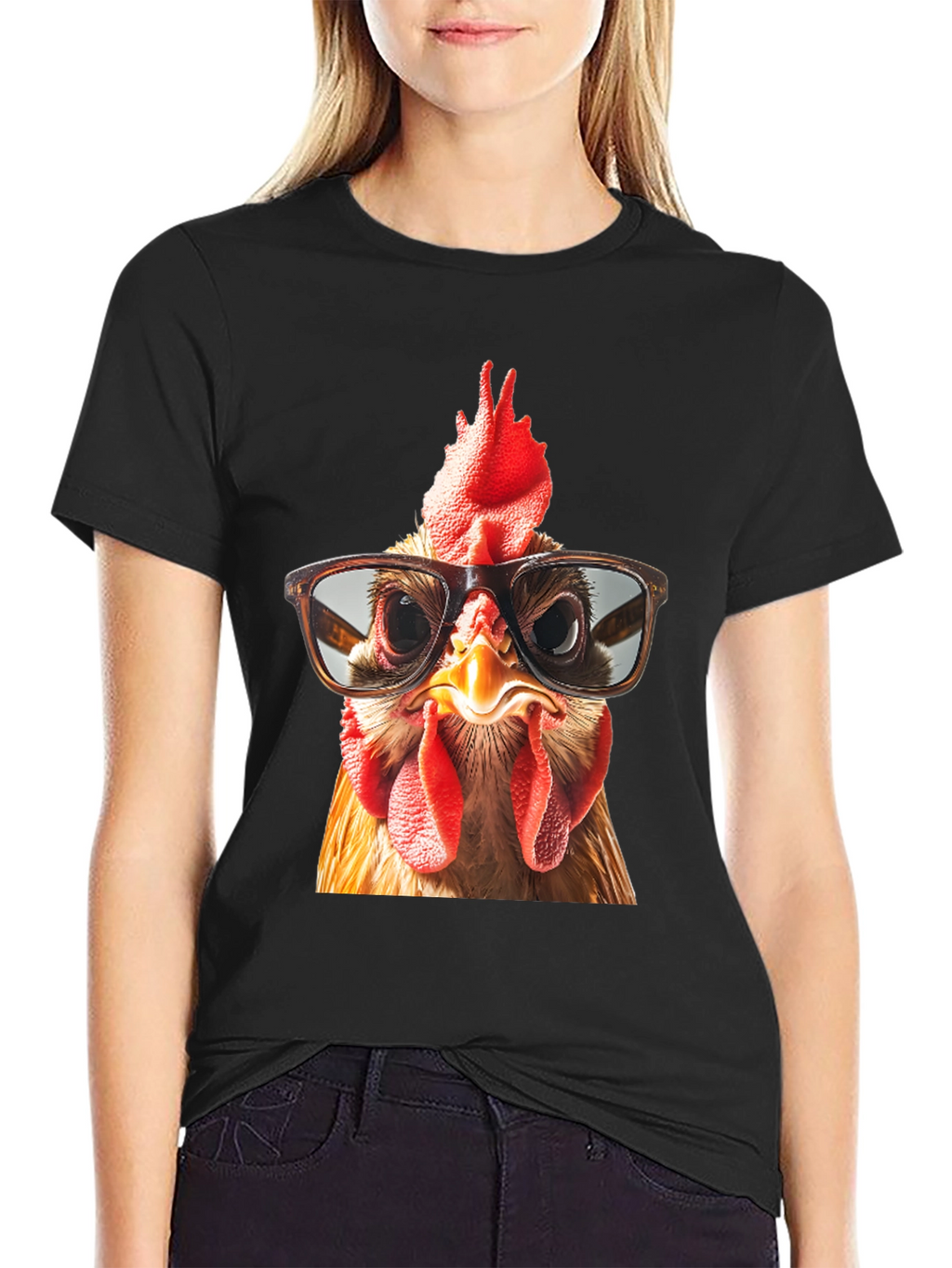 Funny Chicken with Glasses Graphic T-Shirt