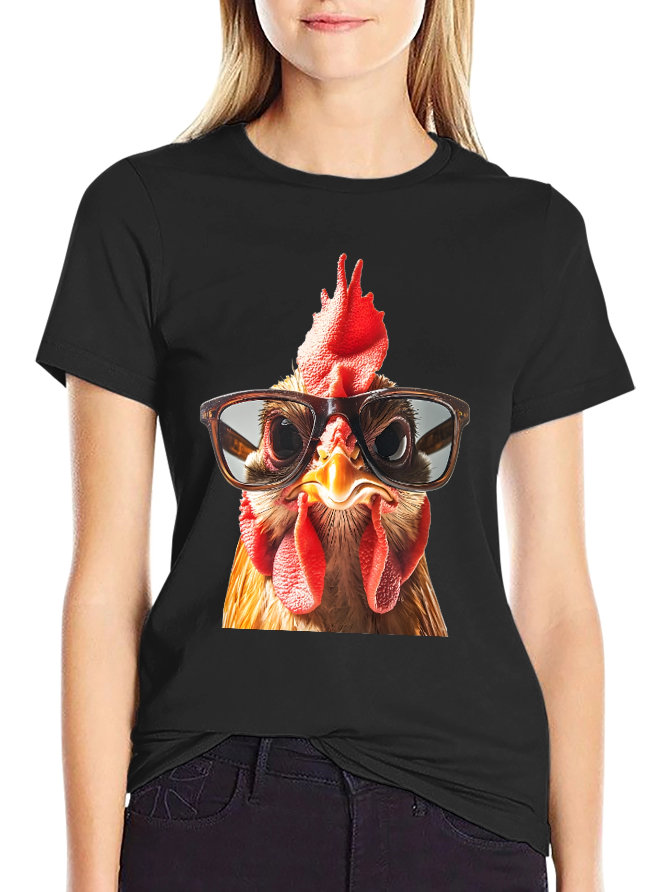 Funny Chicken with Glasses Graphic T-Shirt