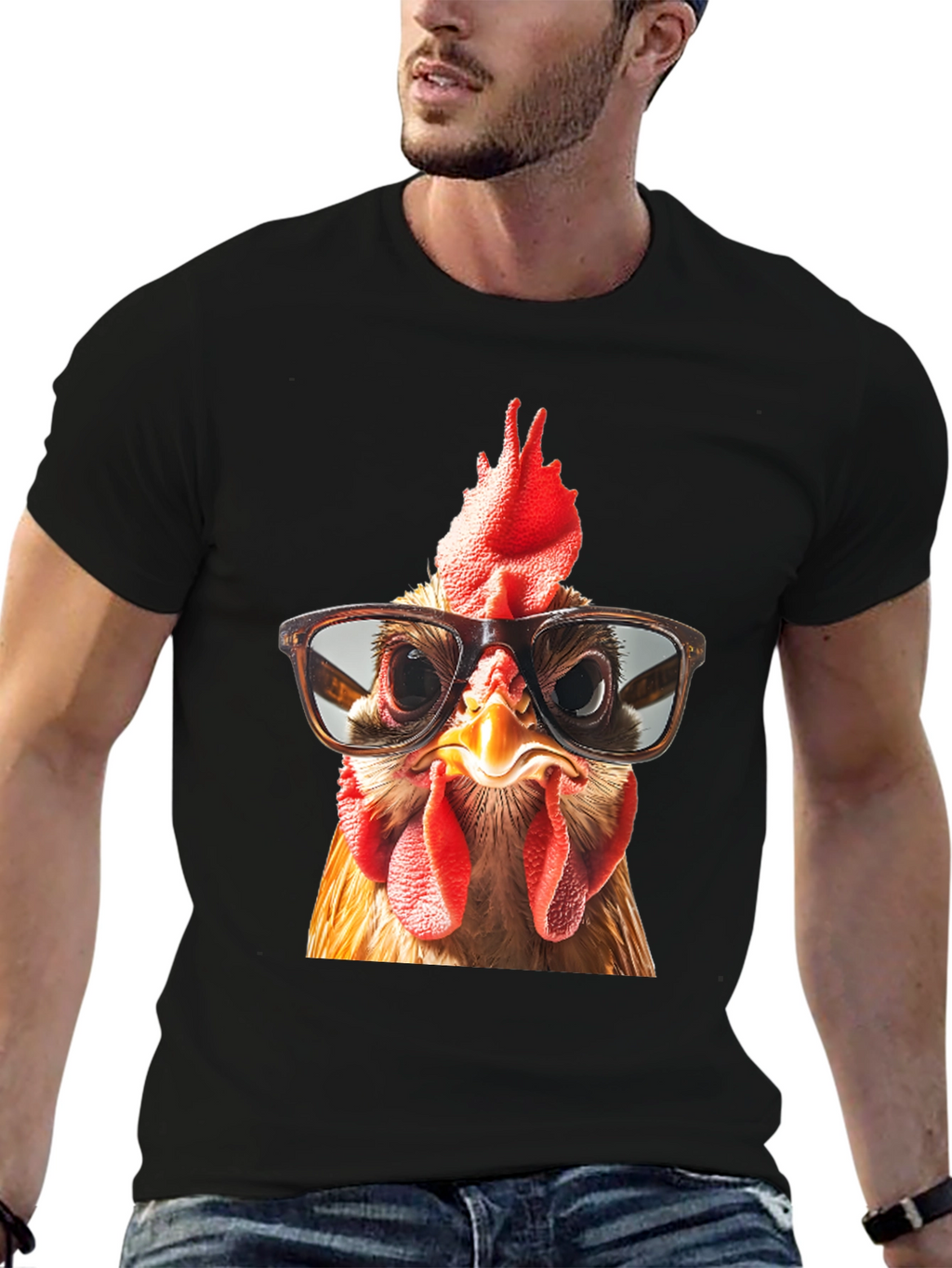 Funny Chicken with Glasses Graphic T-Shirt