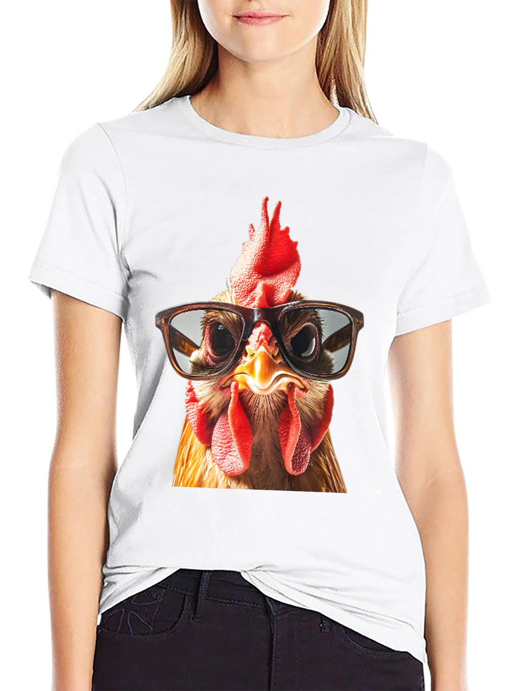 Funny Chicken with Glasses Graphic T-Shirt