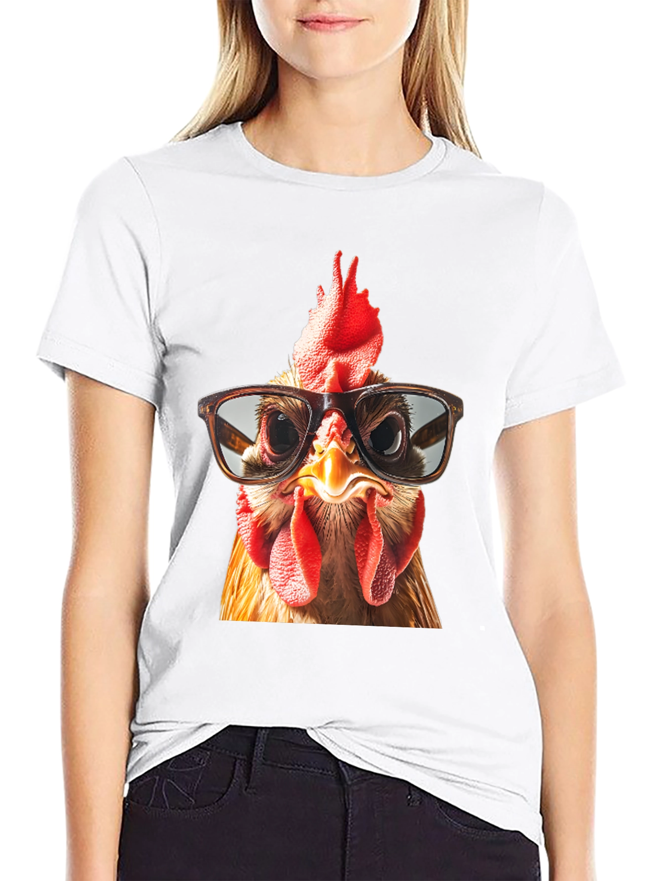 Funny Chicken with Glasses Graphic T-Shirt