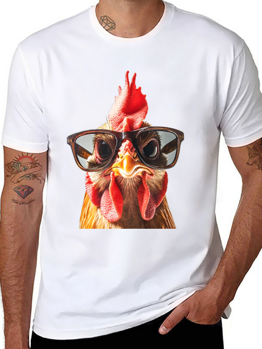 Funny Chicken with Glasses Graphic T-Shirt
