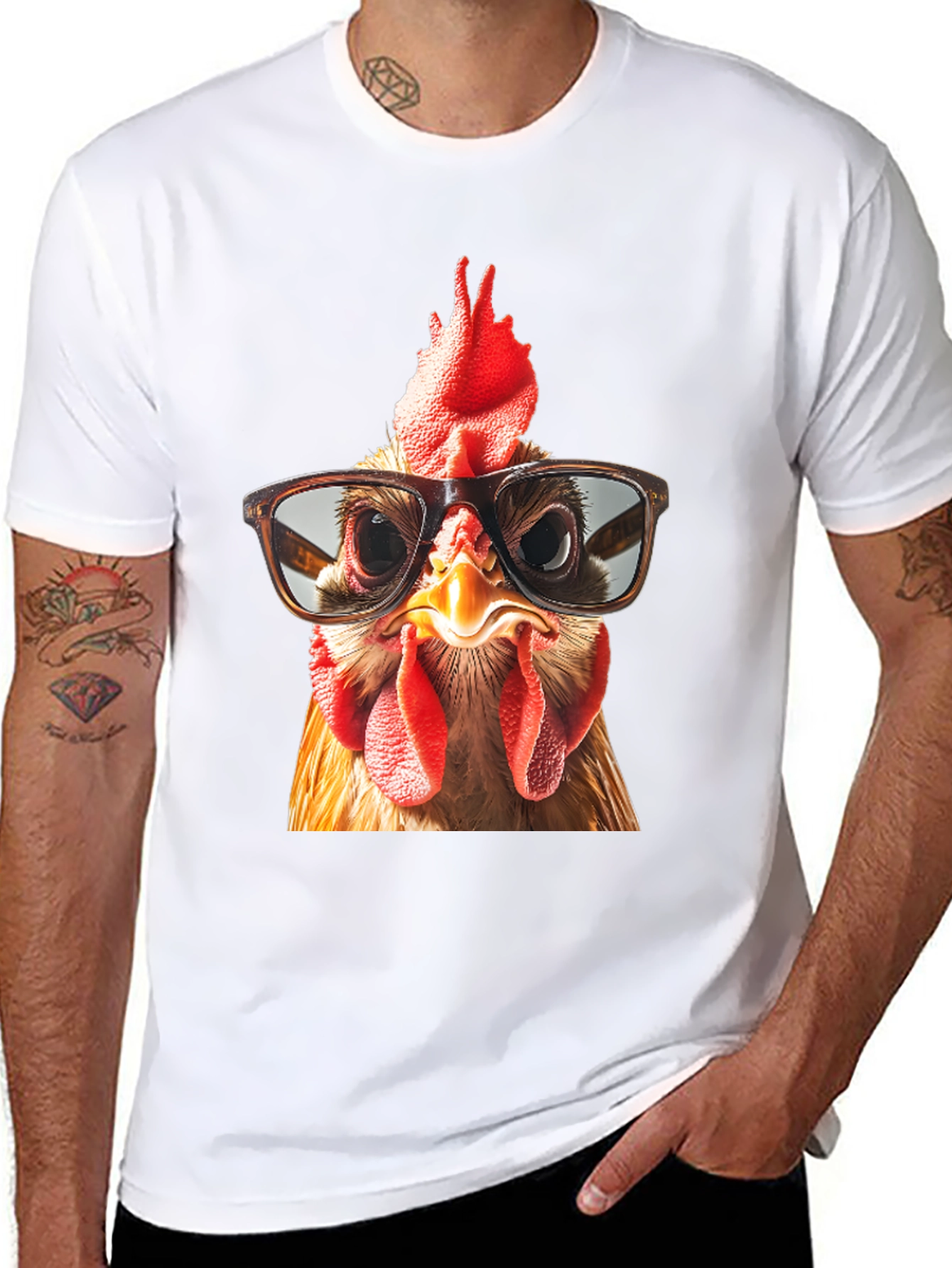 Funny Chicken with Glasses Graphic T-Shirt
