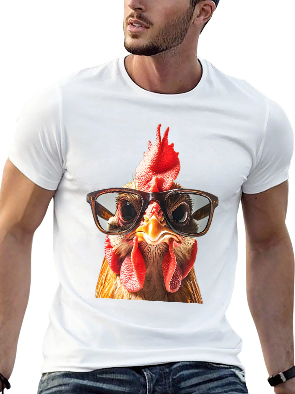 Funny Chicken with Glasses Graphic T-Shirt