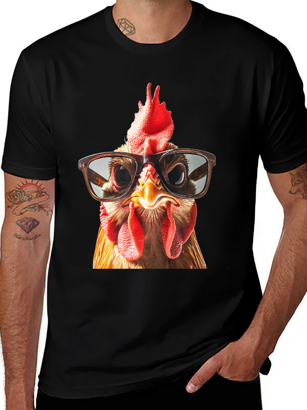Funny Chicken with Glasses Graphic T-Shirt