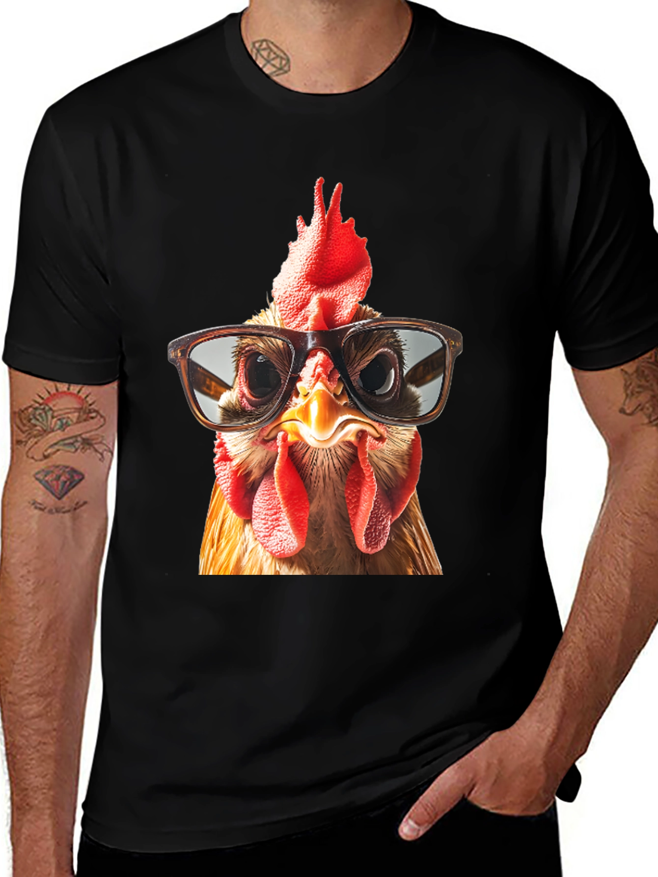 Funny Chicken with Glasses Graphic T-Shirt