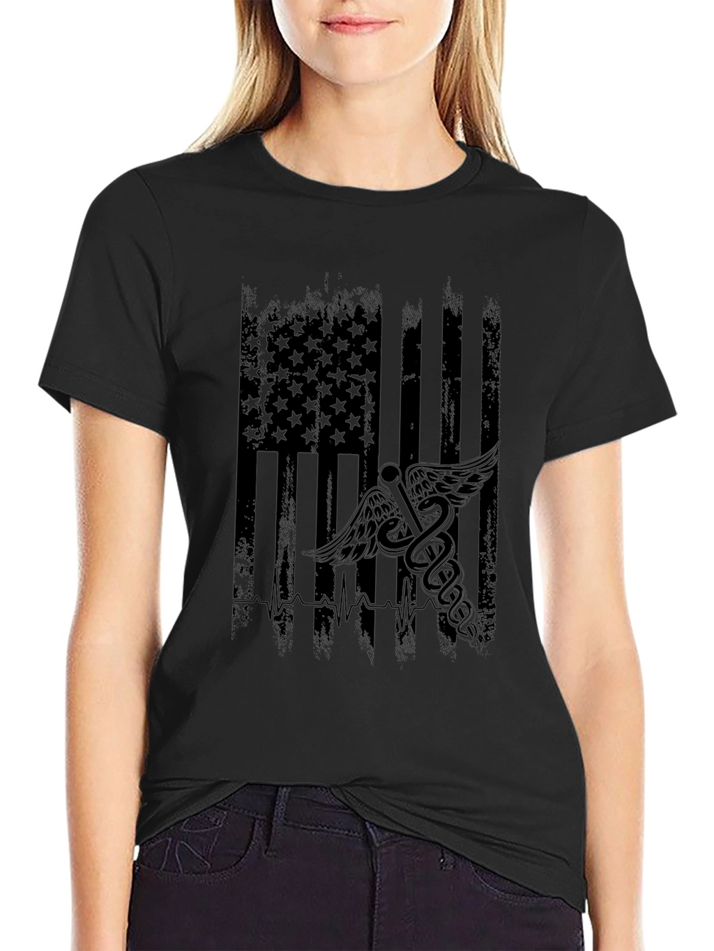 Distressed American Flag Medical Symbol T-Shirt