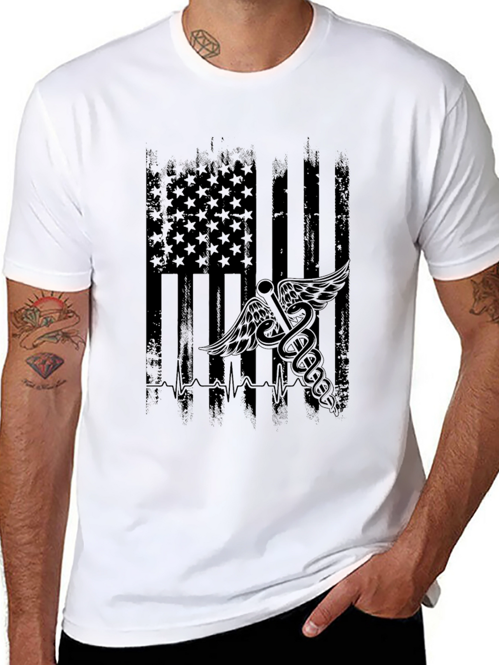 Distressed American Flag Medical Symbol T-Shirt