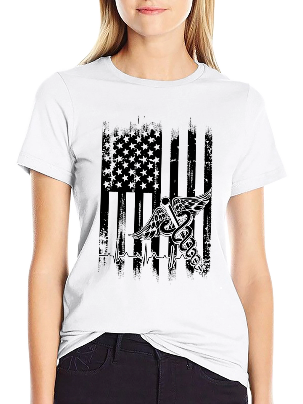 Distressed American Flag Medical Symbol T-Shirt