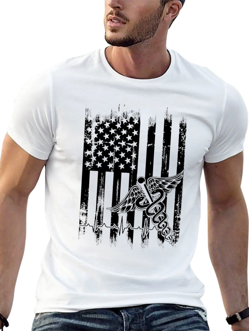 Distressed American Flag Medical Symbol T-Shirt