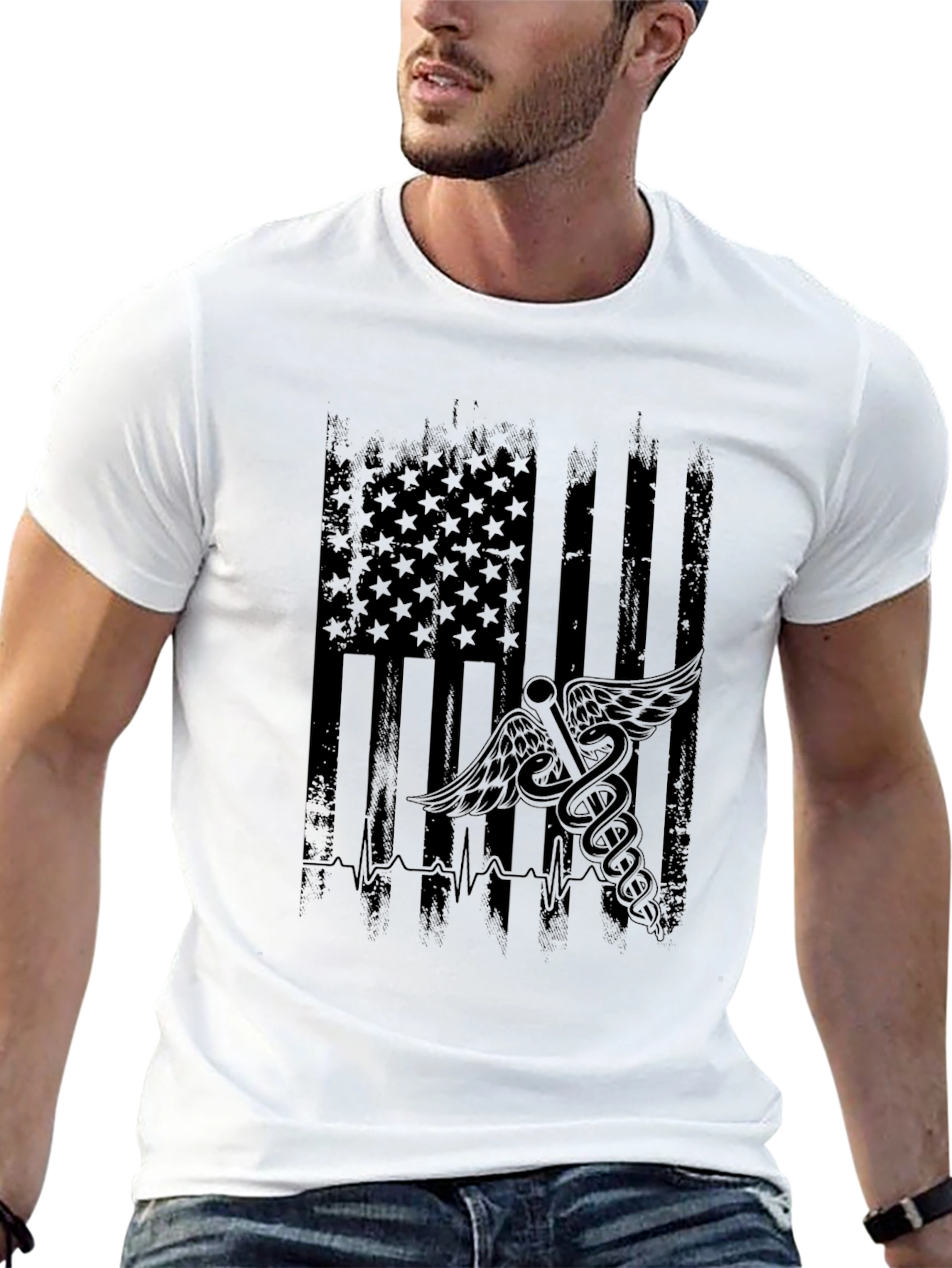 Distressed American Flag Medical Symbol T-Shirt