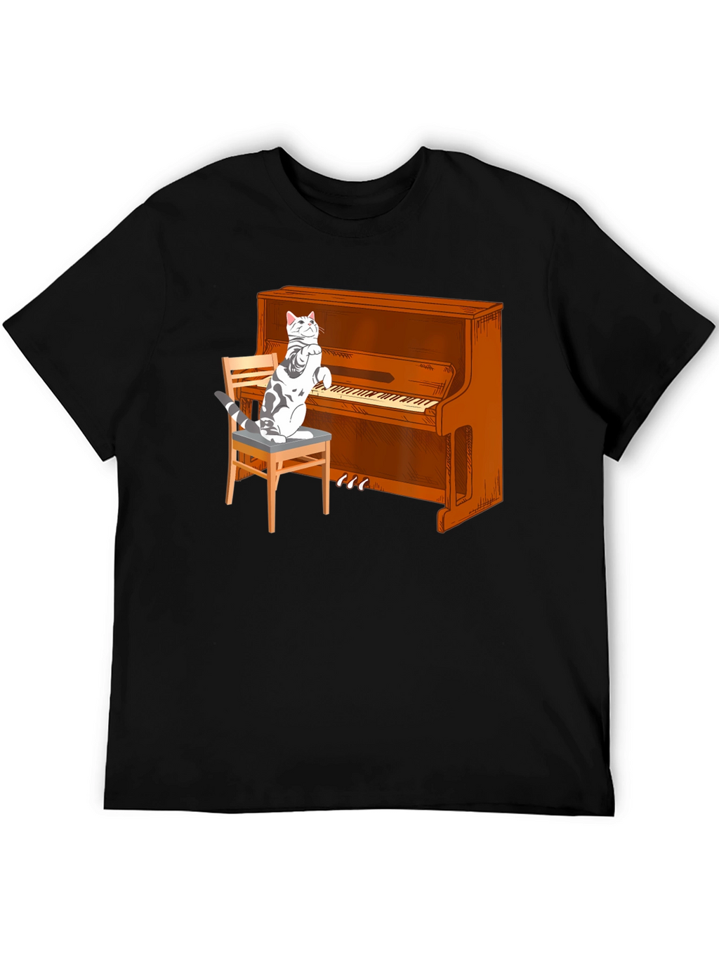 Cat Playing Piano Graphic T-Shirt