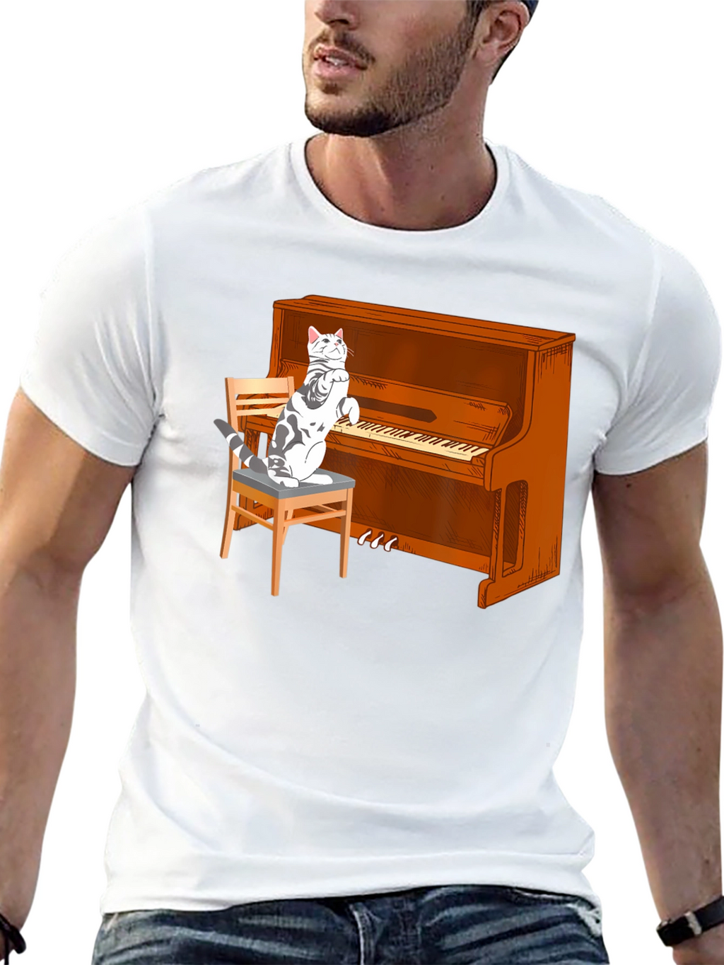 Cat Playing Piano Graphic T-Shirt