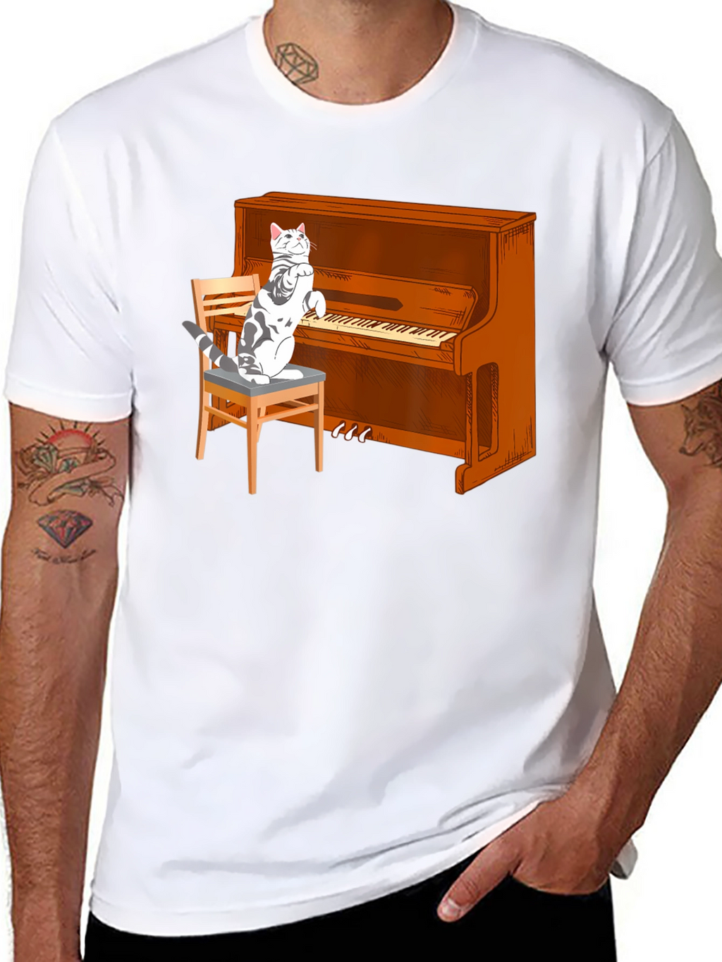 Cat Playing Piano Graphic T-Shirt