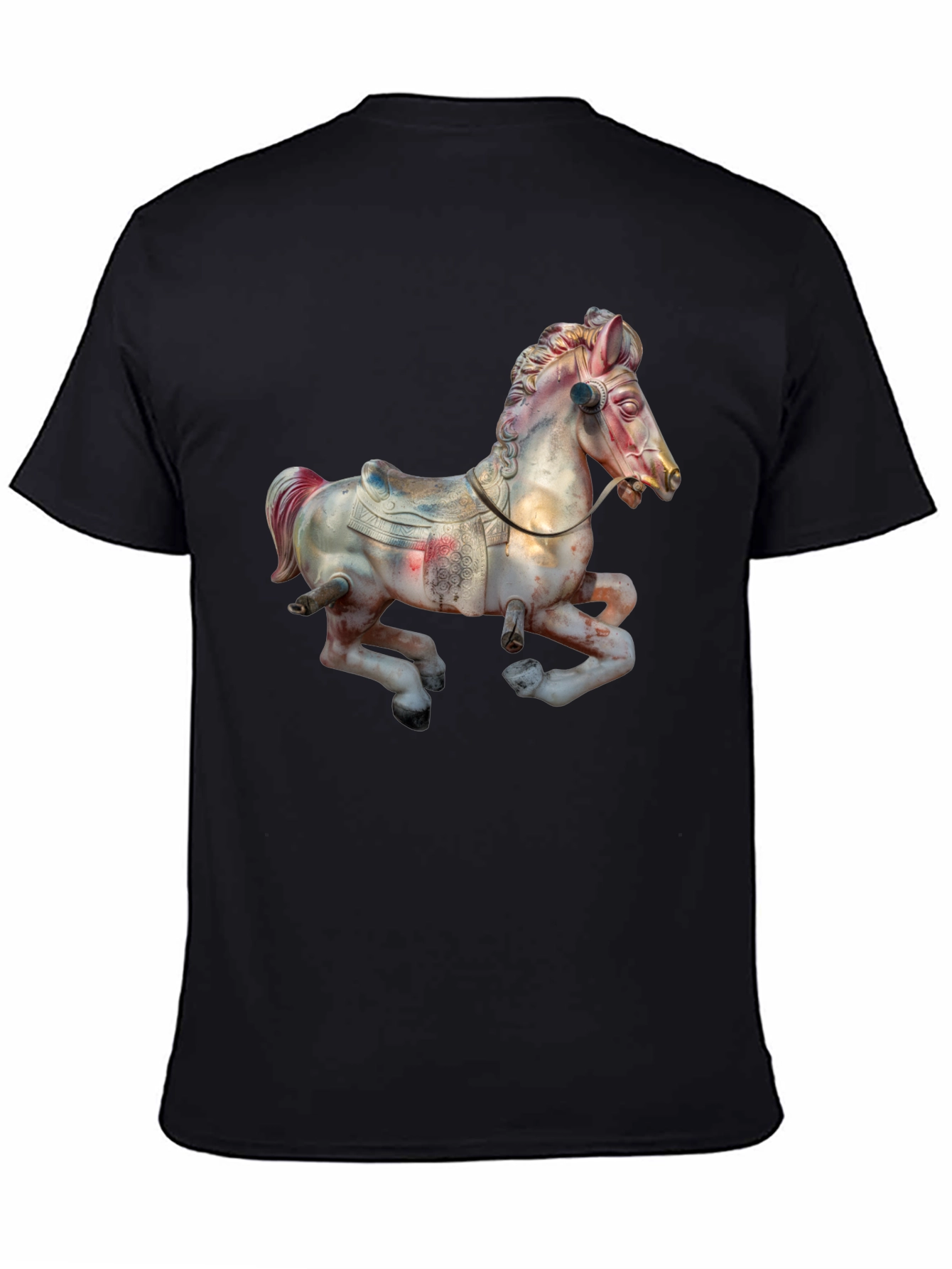 Carousel Horse Graphic Tee - Vintage Style Black T-Shirt