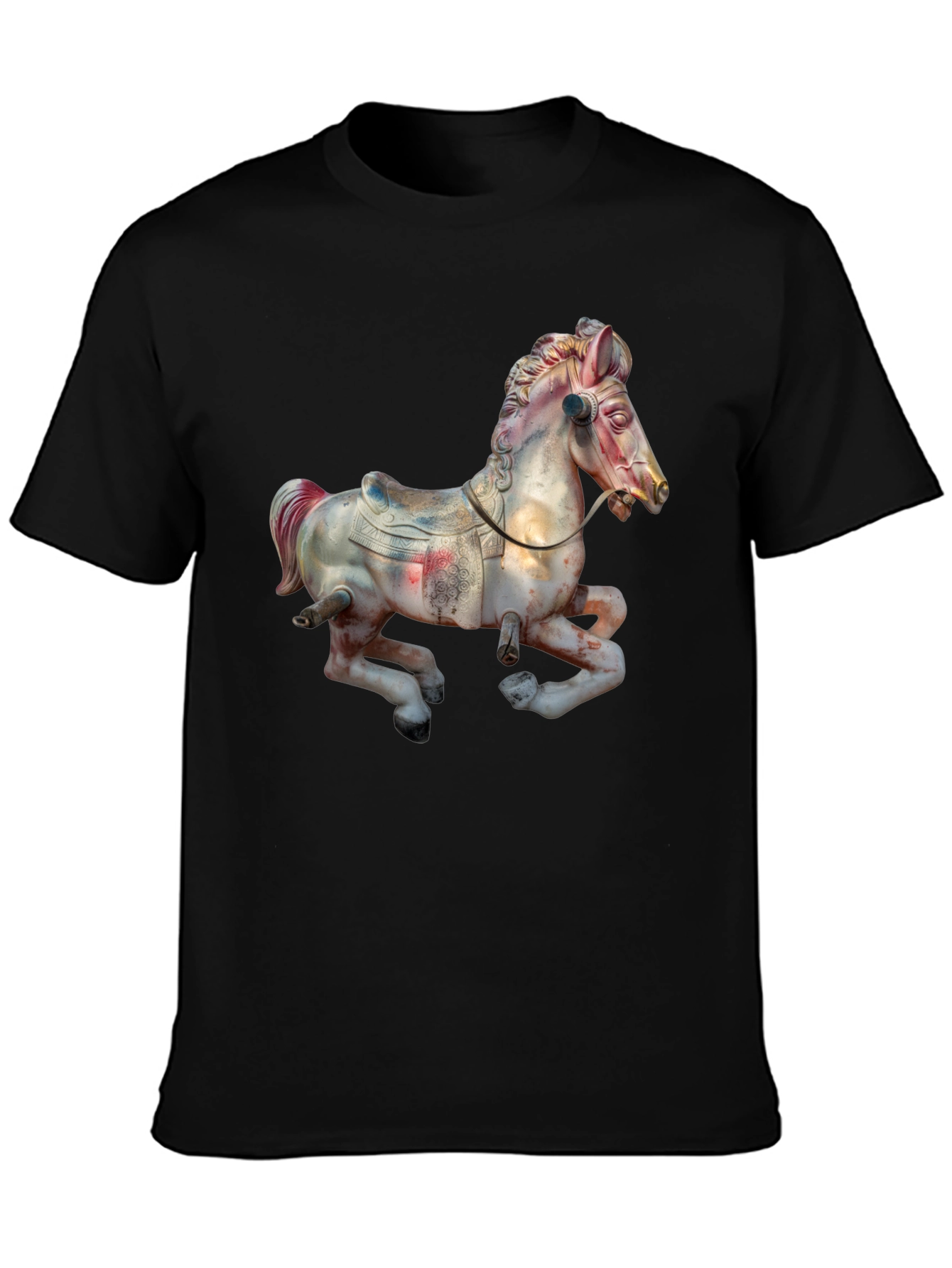 Carousel Horse Graphic Tee - Vintage Style Black T-Shirt