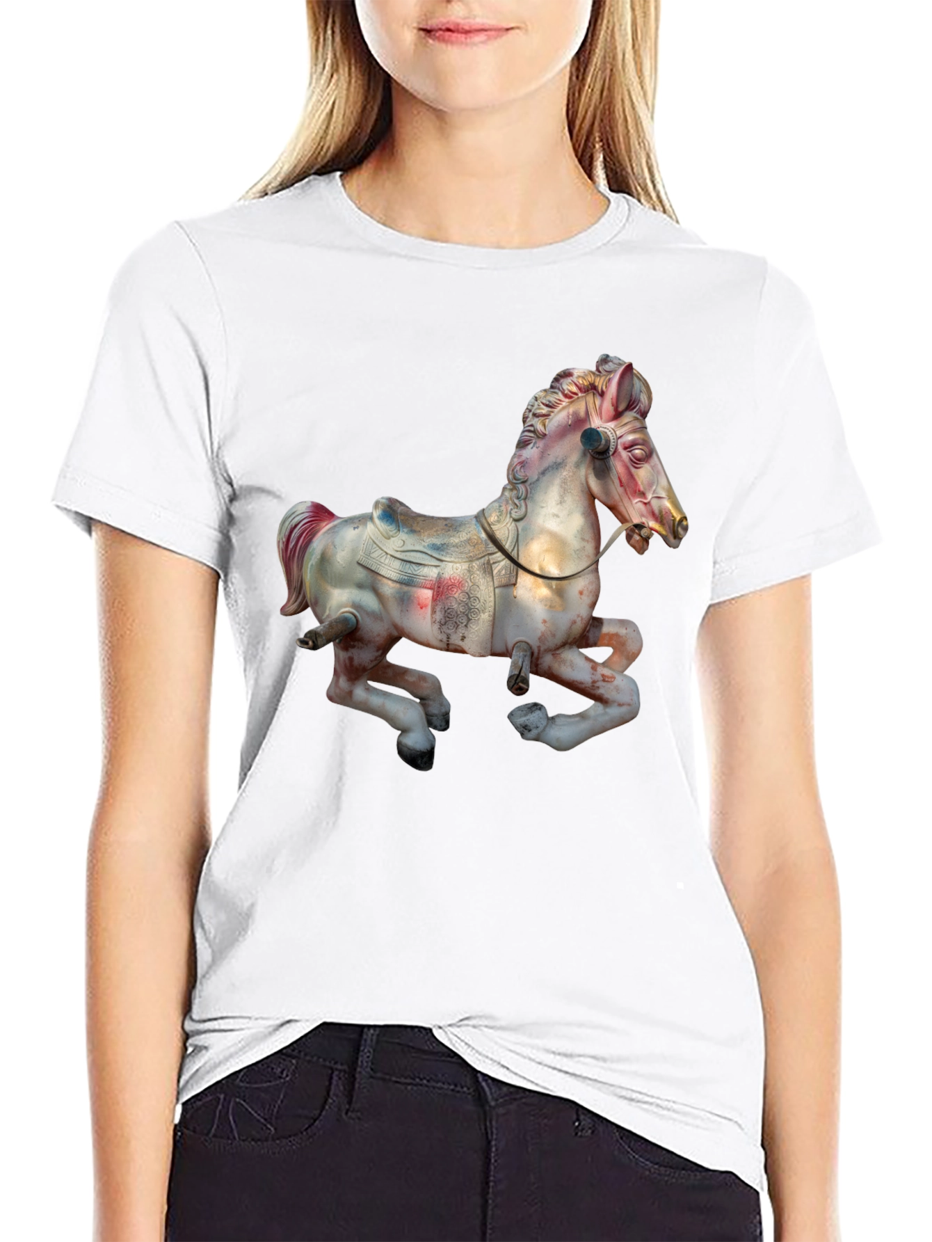 Carousel Horse Graphic Tee - Vintage Style Black T-Shirt