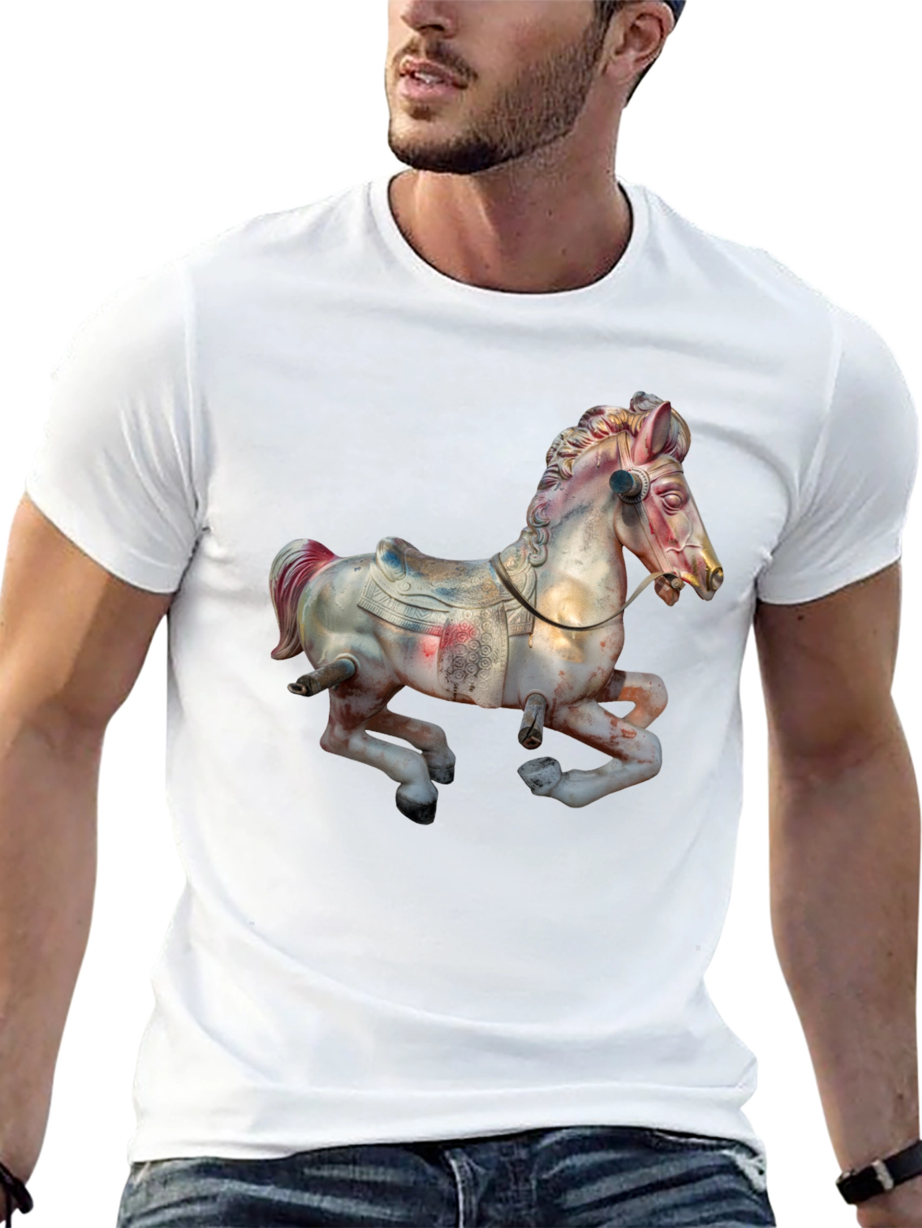 Carousel Horse Graphic Tee - Vintage Style Black T-Shirt