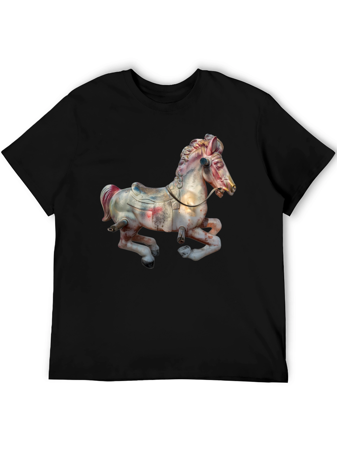 Carousel Horse Graphic Tee - Vintage Style Black T-Shirt