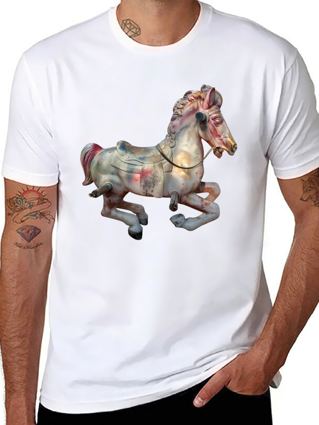 Carousel Horse Graphic Tee - Vintage Style Black T-Shirt