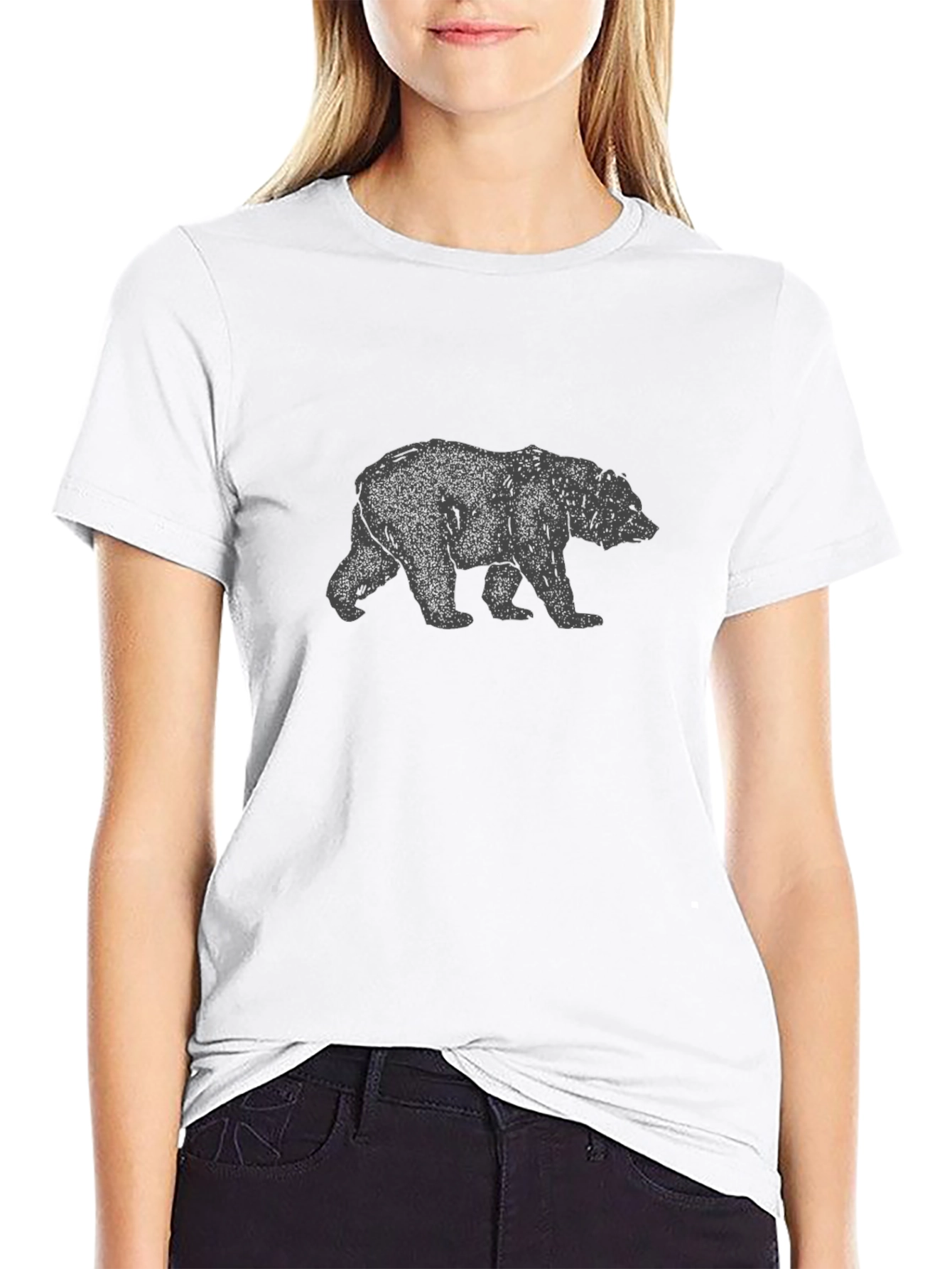 Bear Graphic Print Tee - Black