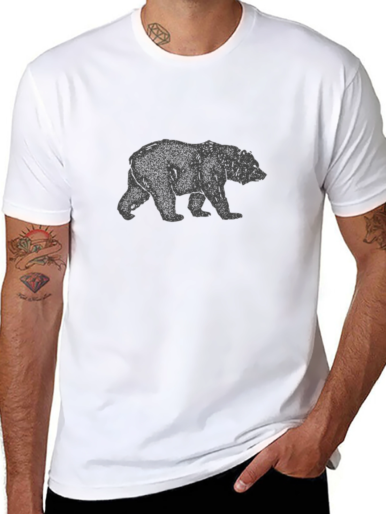 Bear Graphic Print Tee - Black