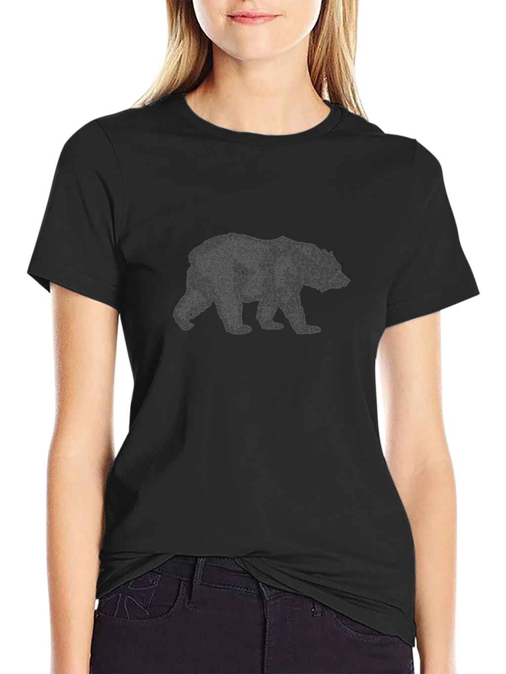 Bear Graphic Print Tee - Black