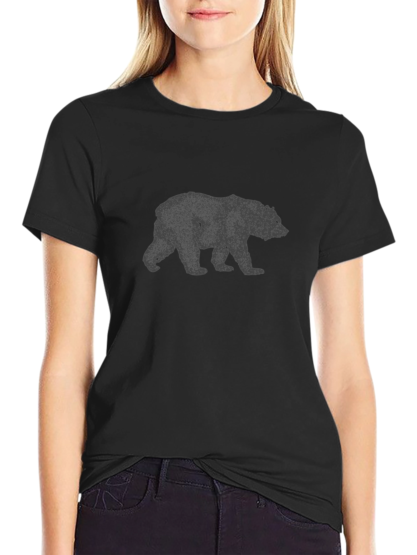 Bear Graphic Print Tee - Black