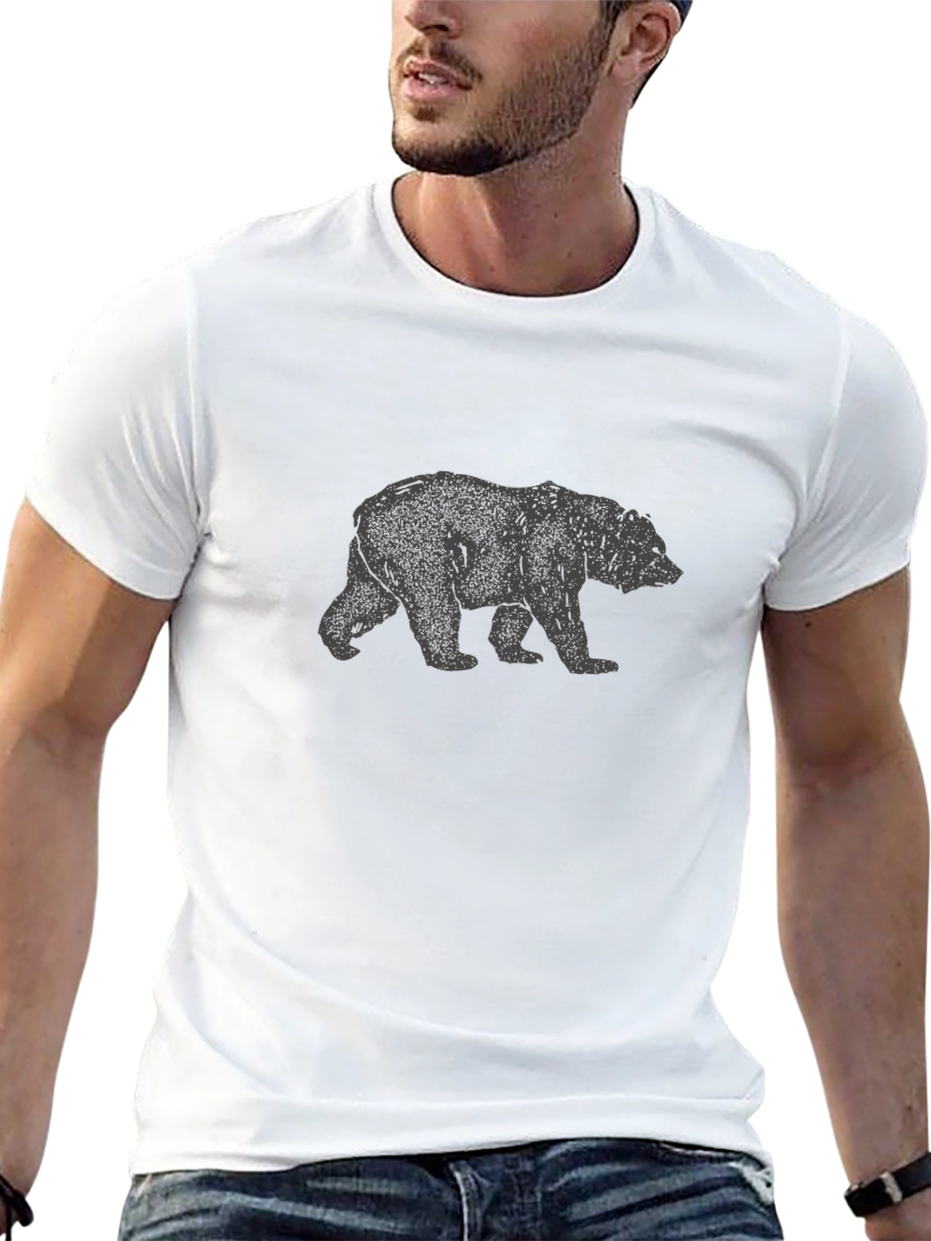 Bear Graphic Print Tee - Black