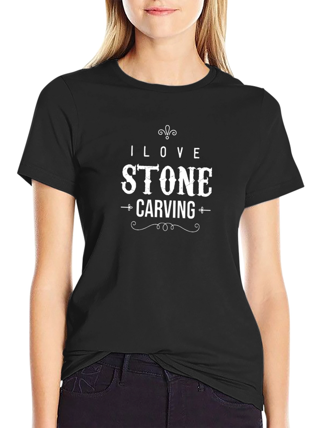 I Love Stone Carving Black T-Shirt
