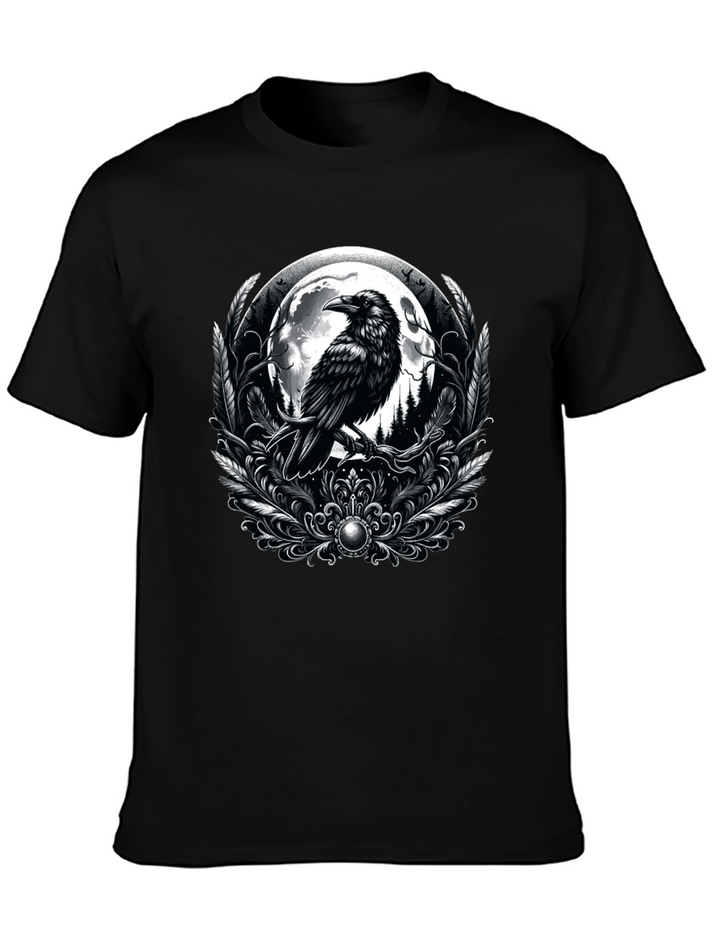 Raven Moon Graphic Tee - Gothic Style Black T-Shirt