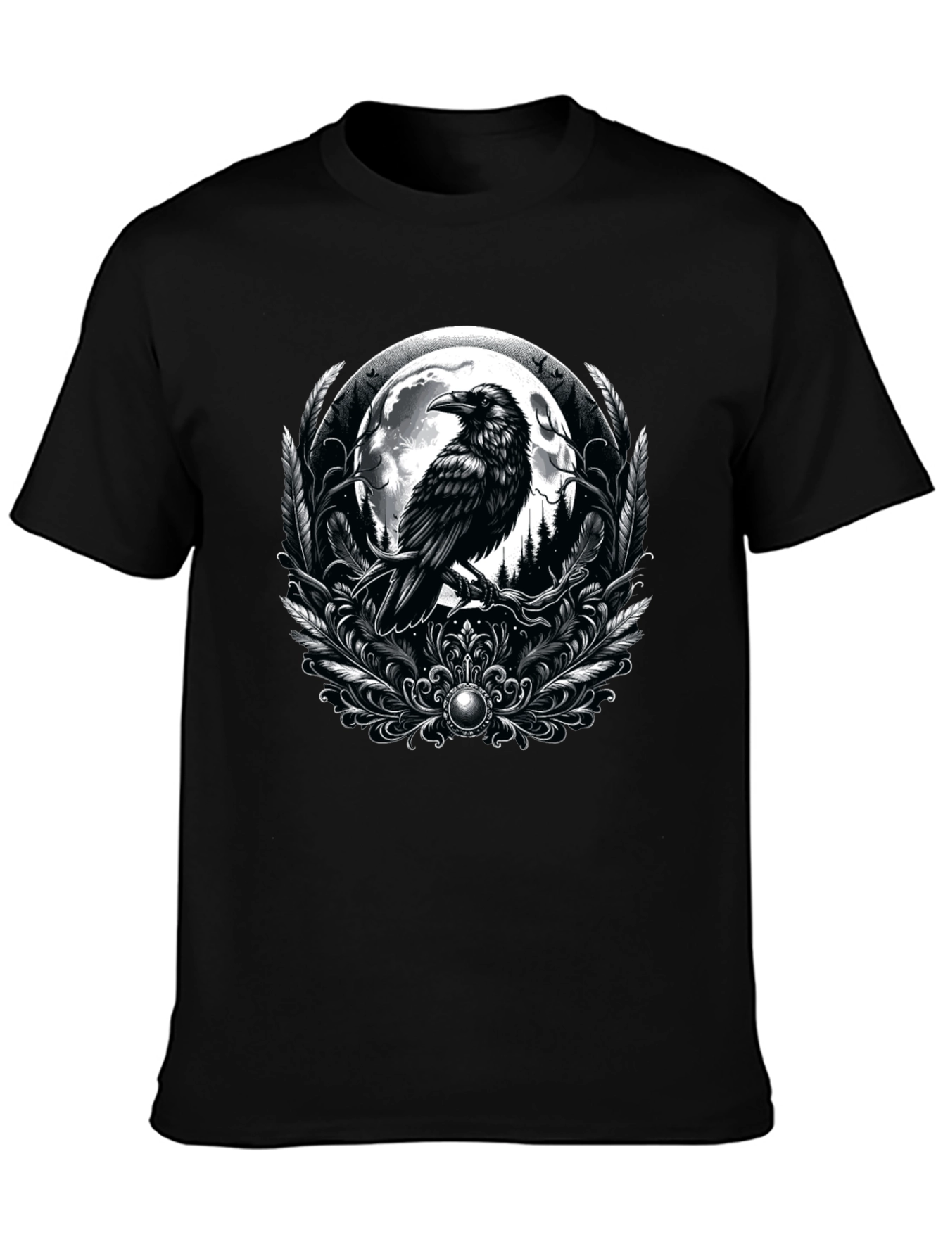 Raven Moon Graphic Tee - Gothic Style Black T-Shirt