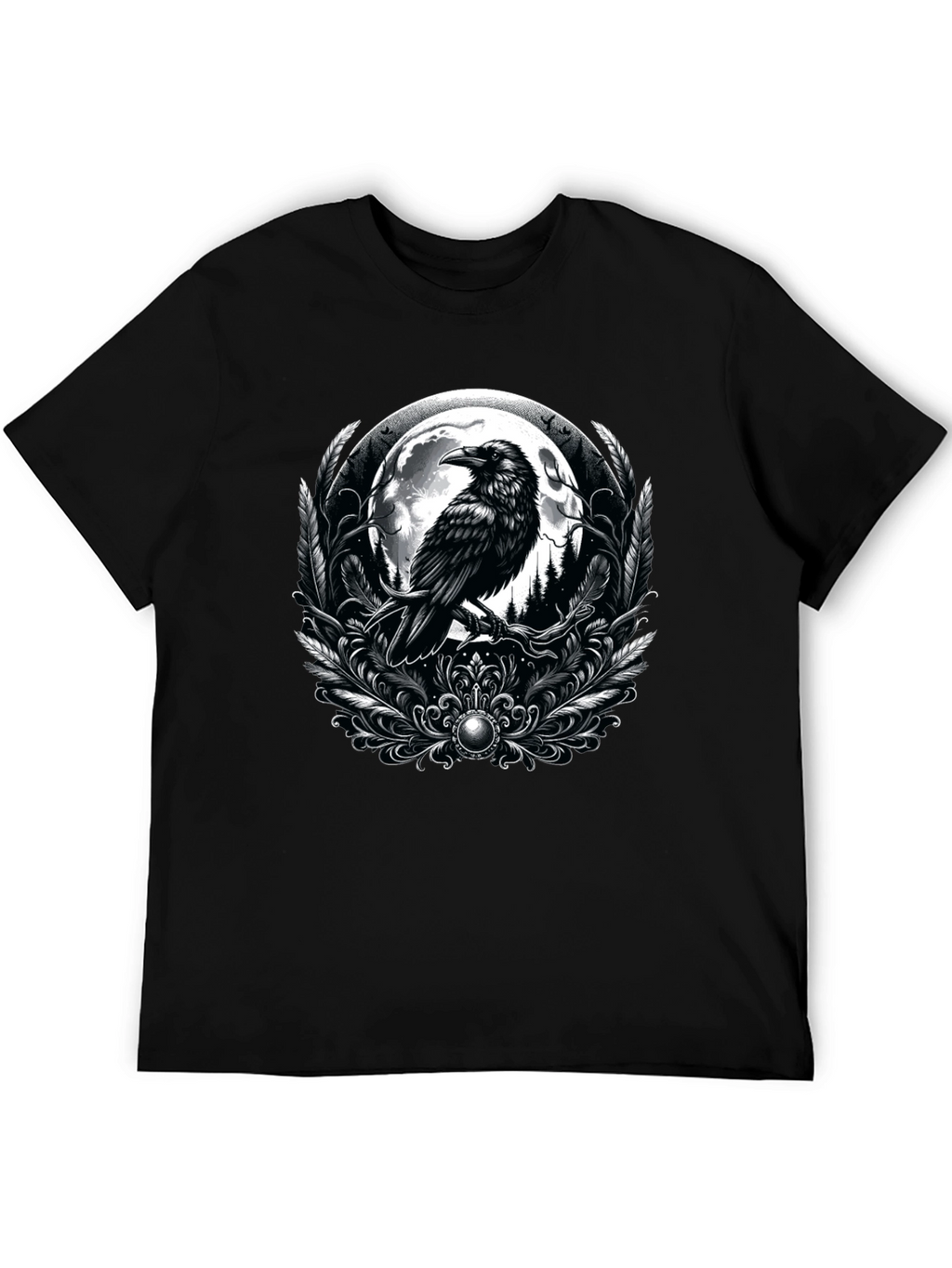 Raven Moon Graphic Tee - Gothic Style Black T-Shirt