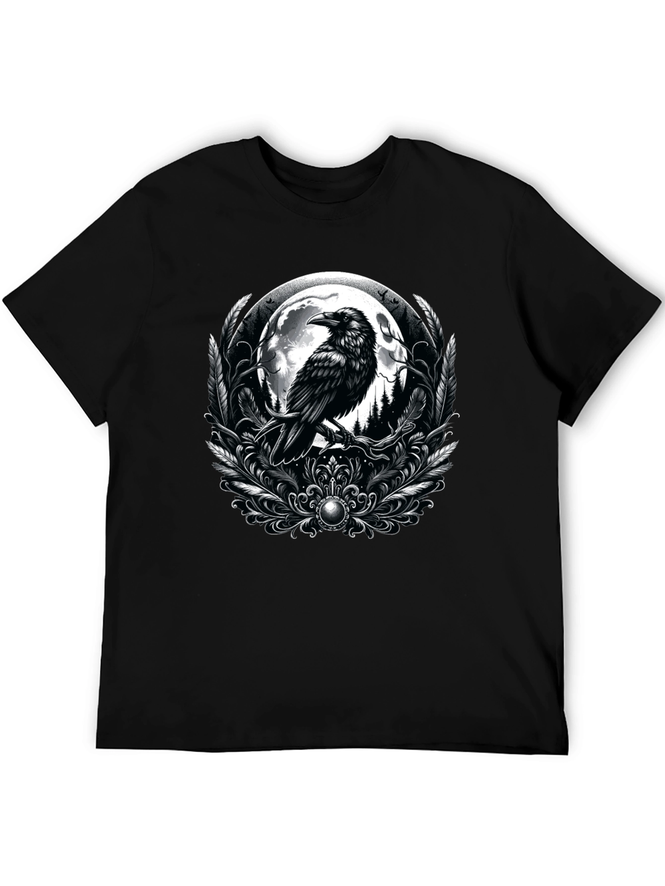 Raven Moon Graphic Tee - Gothic Style Black T-Shirt