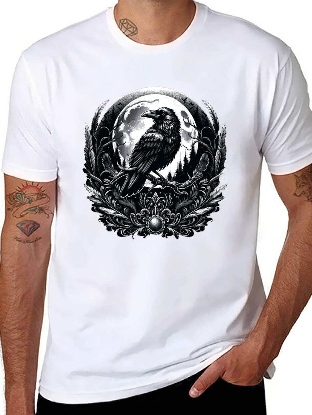 Raven Moon Graphic Tee - Gothic Style Black T-Shirt