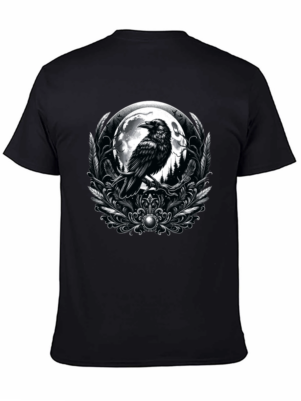 Raven Moon Graphic Tee - Gothic Style Black T-Shirt