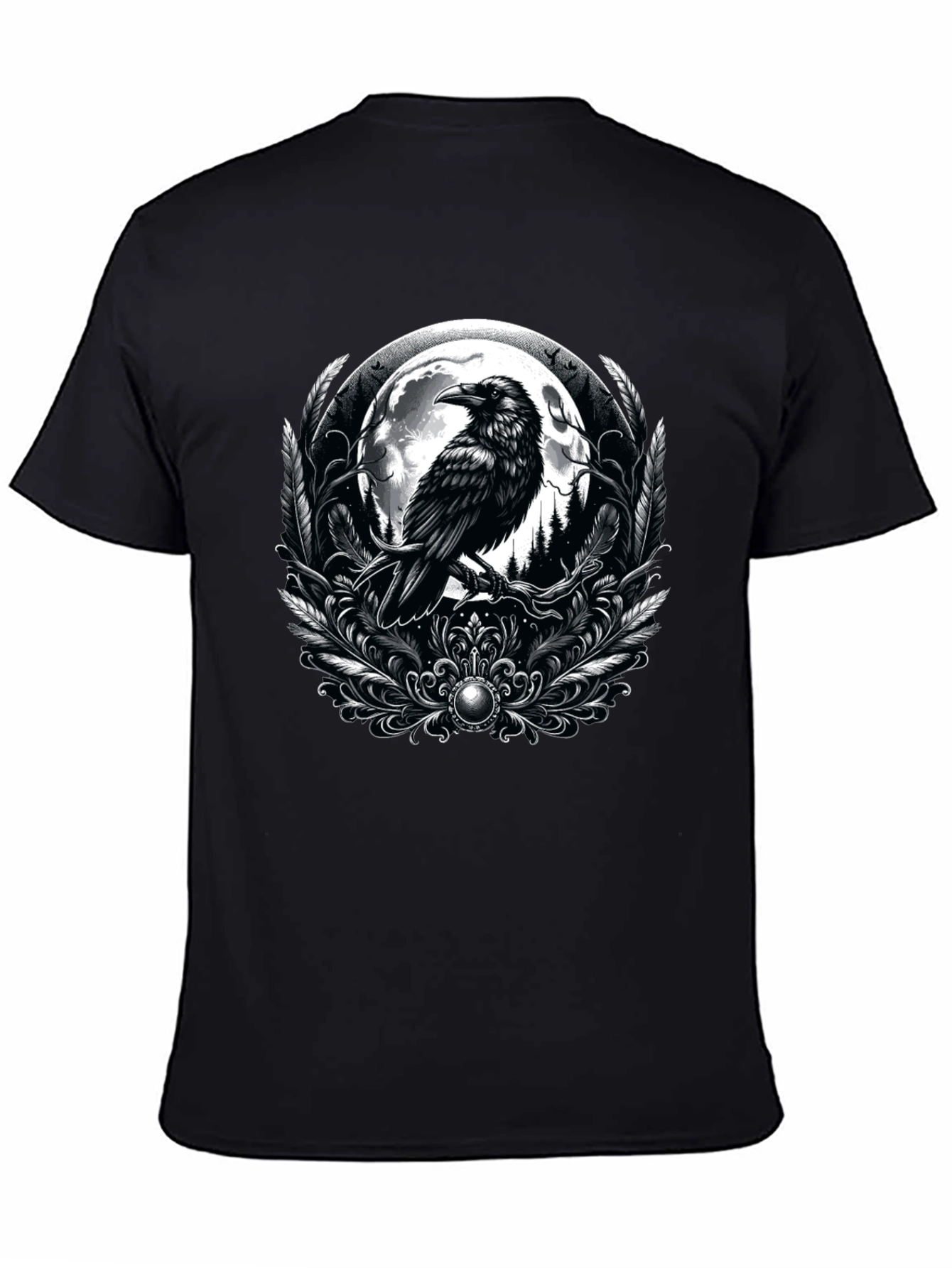 Raven Moon Graphic Tee - Gothic Style Black T-Shirt