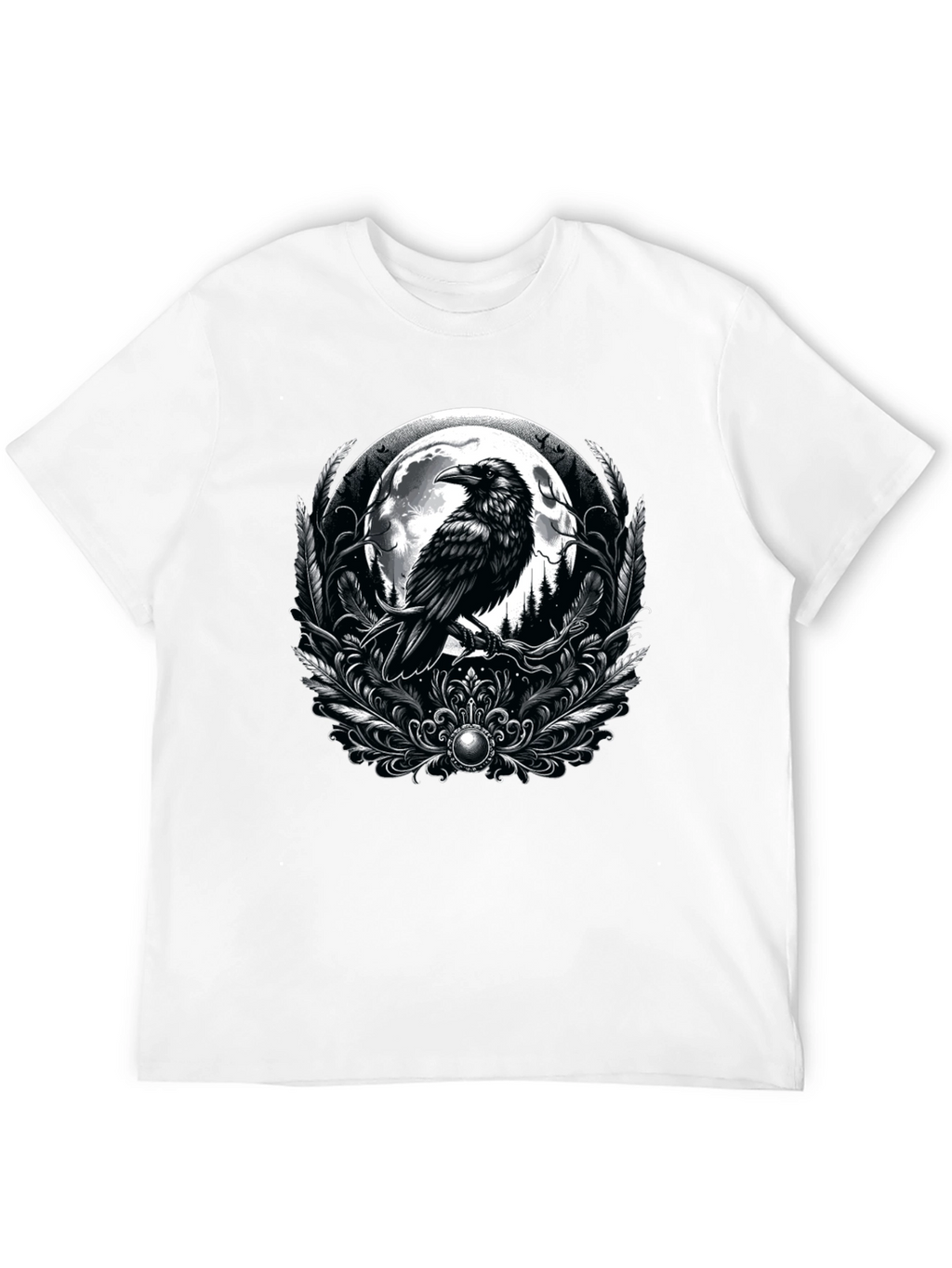 Raven Moon Graphic Tee - Gothic Style Black T-Shirt