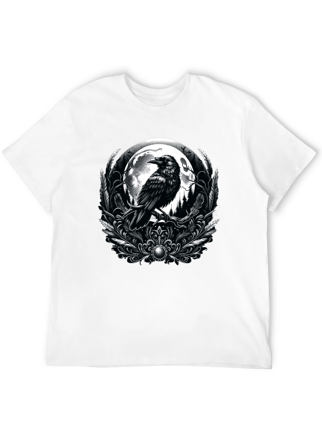 Raven Moon Graphic Tee - Gothic Style Black T-Shirt